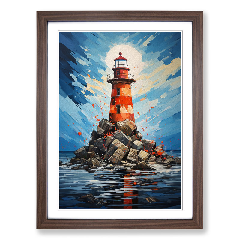 XYZ-FRM-V1223-4187 Lighthouse Contemporary No.2 - Single Picture Frame Print on Wood, 46cm H x 34cm W x 2cm D, Walnut