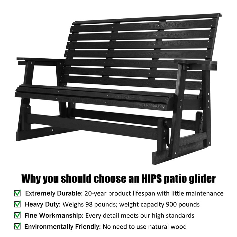 Fauteuil oscillant de patio avec porte-gobelets, matériau en bois de polyéthylène durable, résistant aux intempéries, dossier horizontal et siège profilé, poids lourd 900 lb