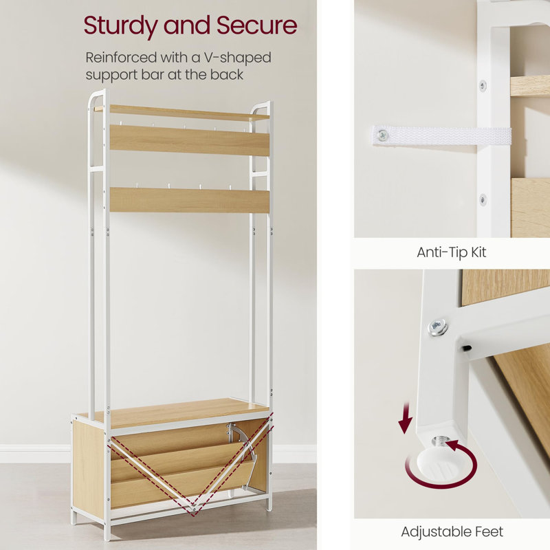 Hall Tree 85cm Wide with Bench and Shoe Storage, White