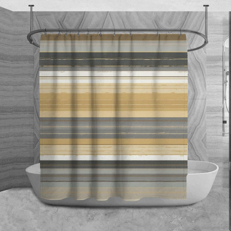 Rideau de douche à rayures Lazor, Or / Gris, H 84 po x l 70 po