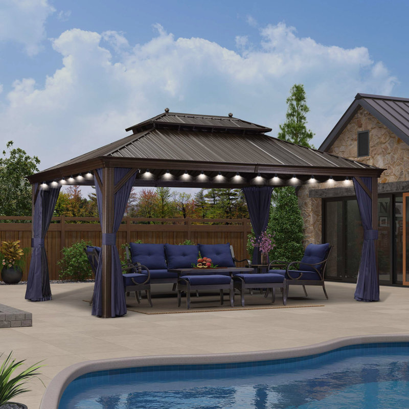 Pavillon de jardin avec toit rigide en aluminium mauve avec lumières de 48 pi, 16 (pi) x 12 (pi)