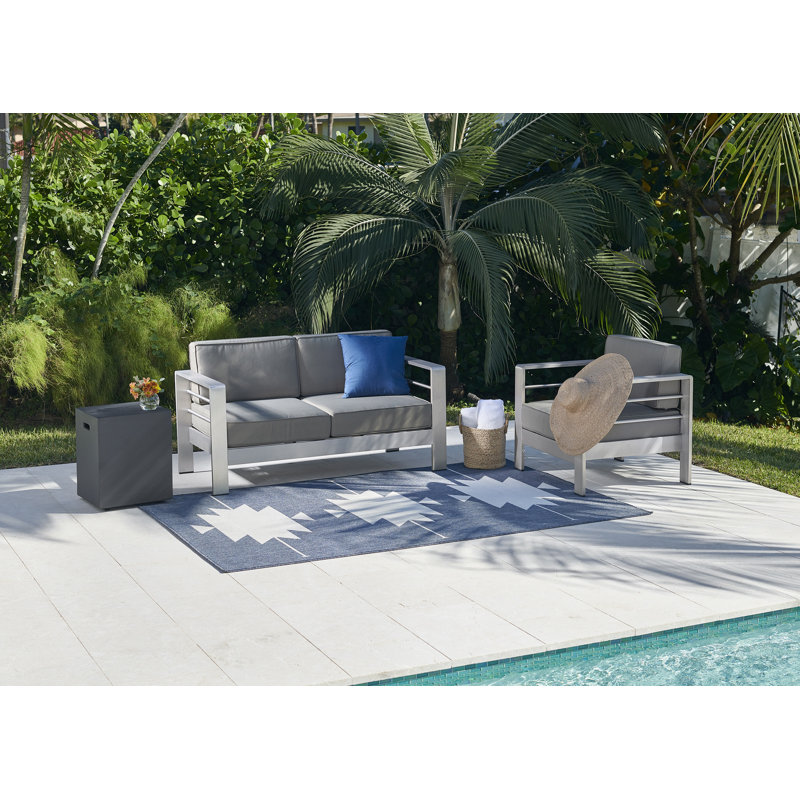 Tapis géométrique beige / bleu intérieur / extérieur, Rectangle 5 pi 3 po x 7 pi 6 po