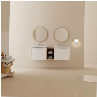 Lavabo de salle de bain 60 po à fermeture en douceur avec bol et petite tablette de rangement