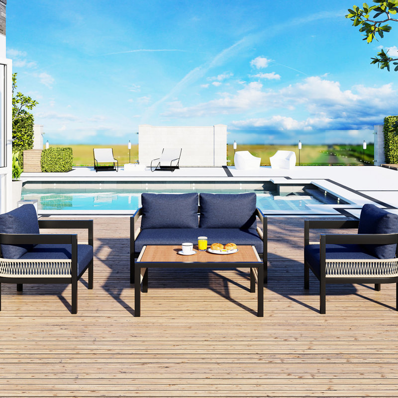 Rust Outdoor Recreational With Cushions - For Comfortable Outdoors - Seat Iron Construction Longevity, Dark Blue