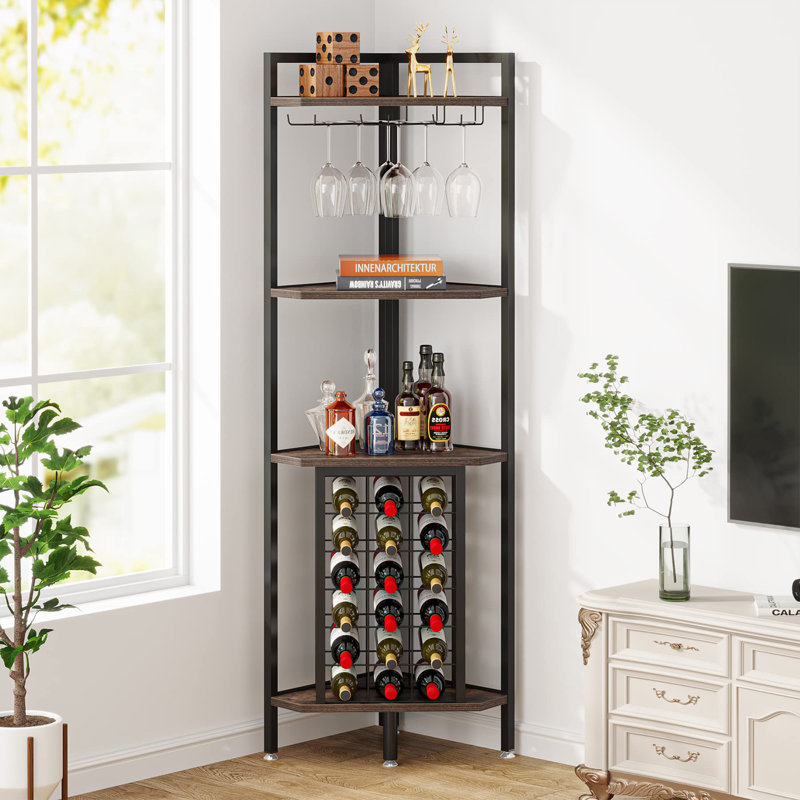 Aljawhara Wine Bottle & Glass Rack, Brown