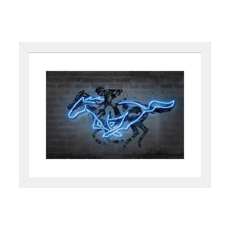 Reproduction d’art, "Mustang" par octave Mielu, H 24 po x l 32 po x P 1 po, Papier encadré blanc, Blanc