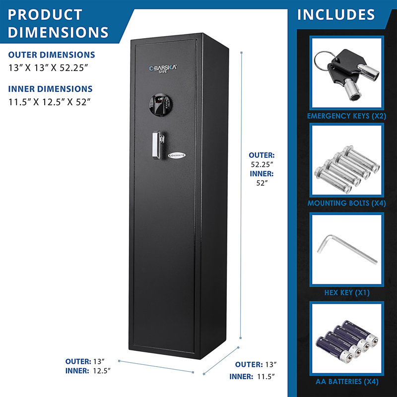 4.33 CU FT BIOMETRIC KEYPAD RIFLE SAFE, Key/Biometric