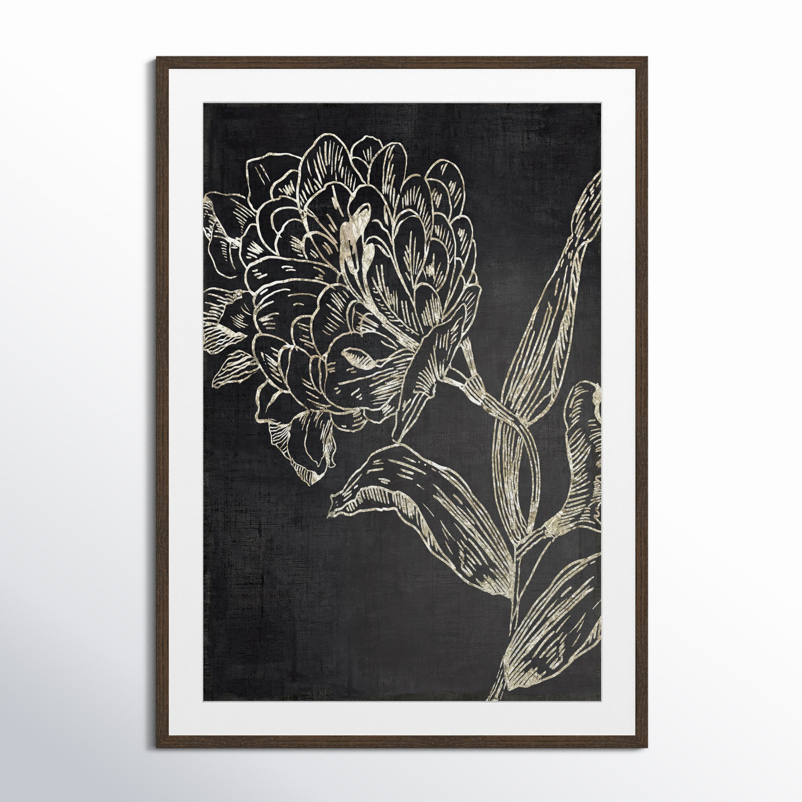 Golden Flower Folklore II by Asia Jensen - Picture Frame Graphic Art, 41.5" H x 29.5" W, Walnut Wood Grain