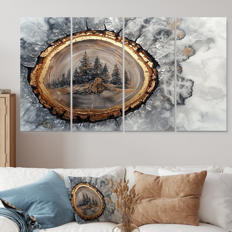 Anamaria - Art mural forêt - art mural traditionnel pour le salon, 4 pièces, H 32 po x l 64 po