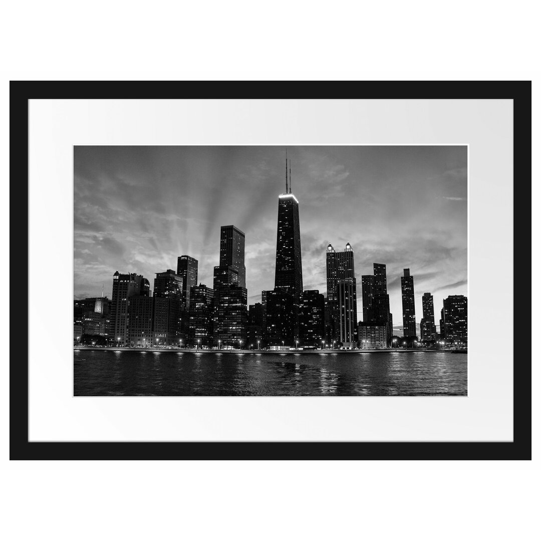 Gerahmtes Poster Chicago-Wolkenkratzer-Silhouette