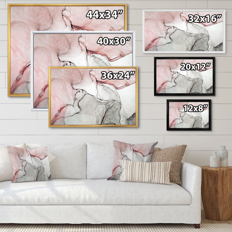 Art mural sur toile luxueux rose gris marbré II, H 24 po x l 36 po, Toile avec cadre flottant, Doré
