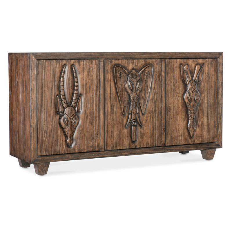 Safari Brown Pine Veneer Rustic Credenza