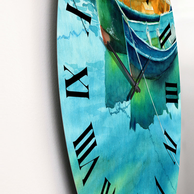 Bateaux de pêche à l'embarcadère - Horloge murale nautique et côtière, Surdimensionné