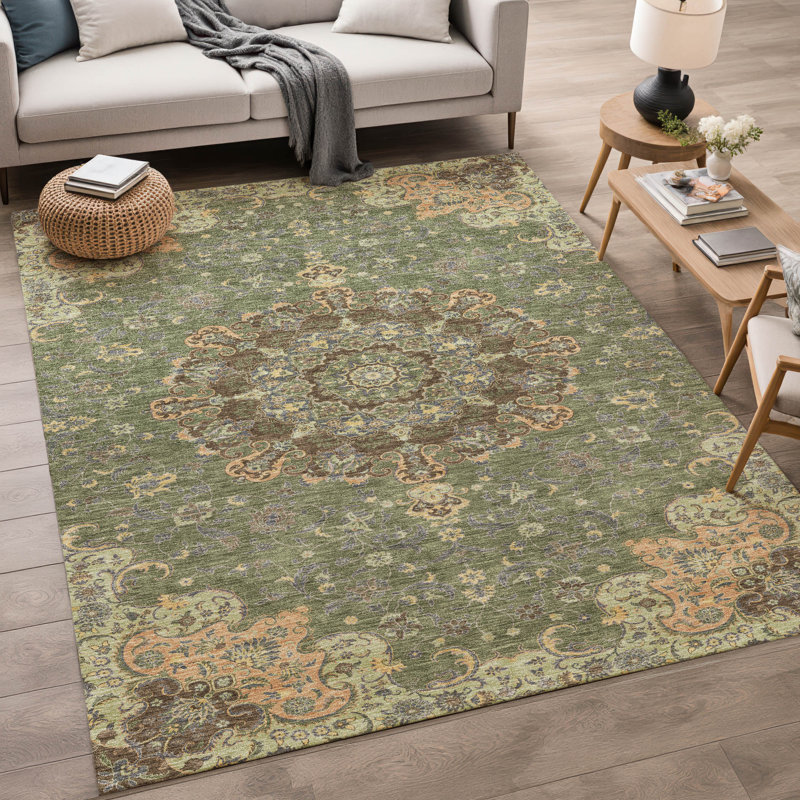 Tapis lavable à la machine intérieur / extérieur ACN2489, Olive, 5 pi x 7 pi 6 po