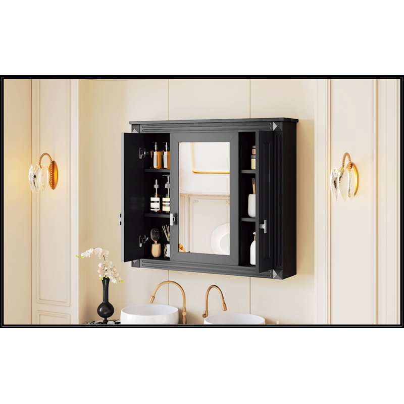 Armoire murale de salle de bain avec miroir, Noir