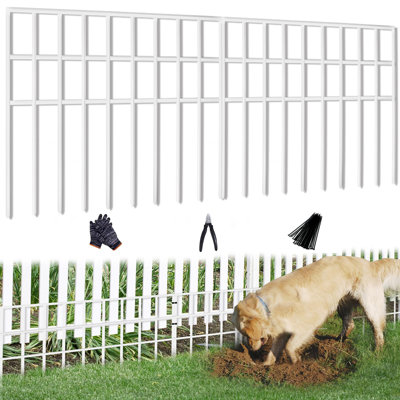 42.5ft(L) x 13in(H) Animal Barrier Fence, 30 Panels No Dig Garden Fence for Dog Rabbit, Rustproof Anti Digging Barrier, Garden Edging Border Ground Defence for Outdoor, Yard, Patio, White