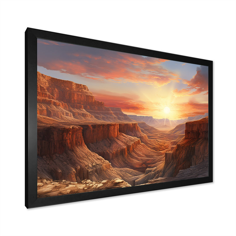 Coucher de soleil dans le canyon - salon d'art mural Canyon, H 30 po x l 40 po x P 1,5 po, Cadre simple noir