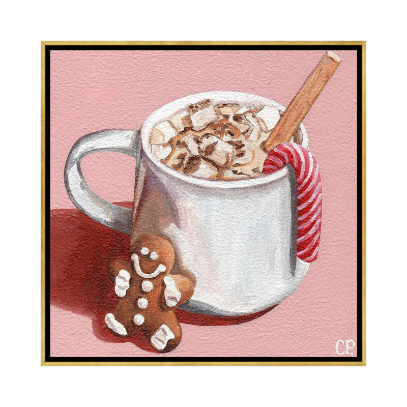 Festive Hot Choc - reproduction d'art murale - toile encadrée, H 18 po x l 18 po, Cadre flottant sans passe-partout, Doré