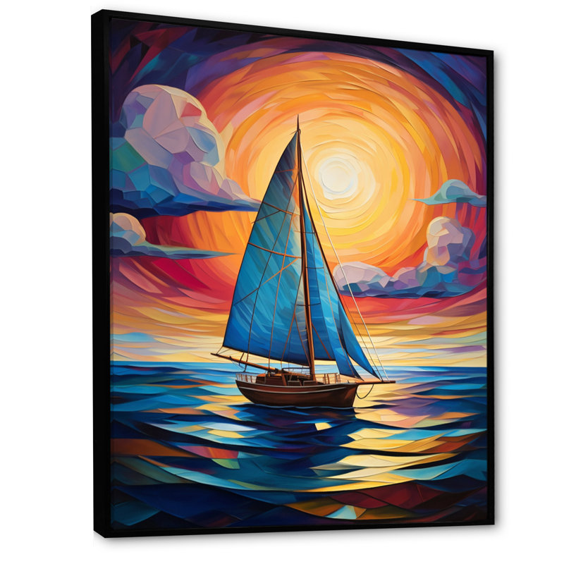 Voilier abstrait Rohando - reproduction sur toile, H 40 po x l 30 po x P 1,5 po, Cadre flottant noir
