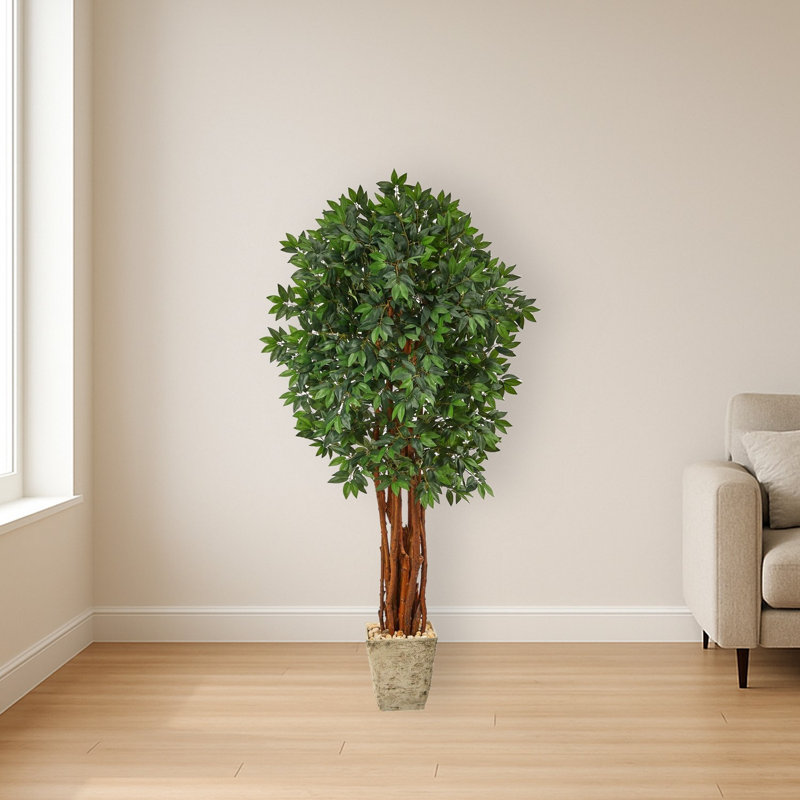 Lychee Artificial Tree in Country White Planter, 72" H x 25" W x 20" D