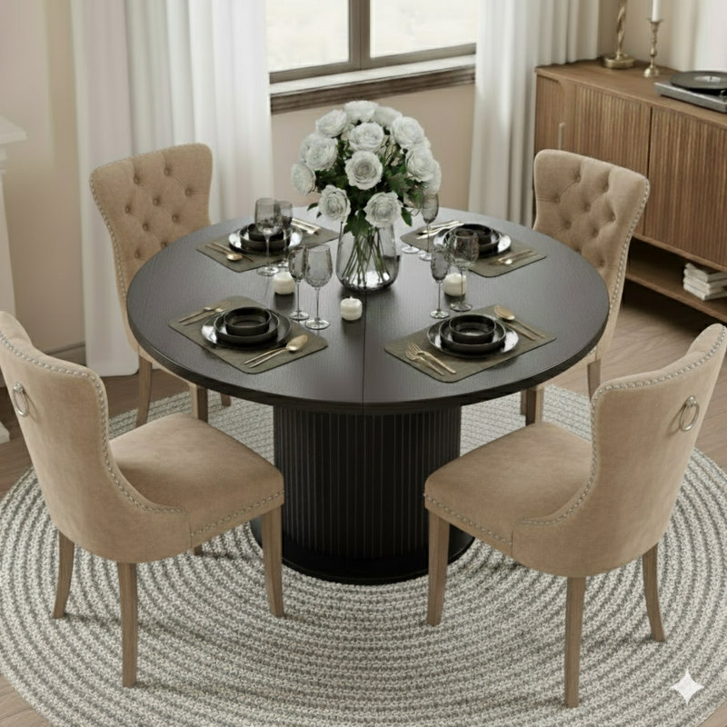 48 Inch Round Dining Table Sets For 4-6 People, Khaki