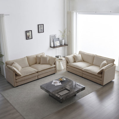 2 Piece Loveseat Set (Beige)