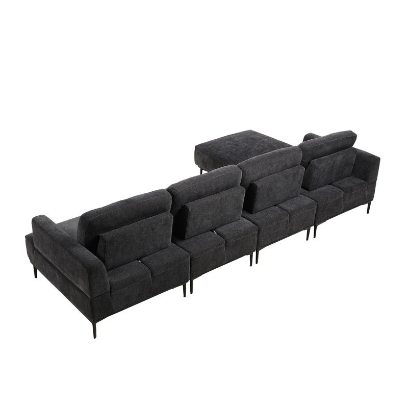 Canapé rembourré avec tabouret 1 pièce, 4, H 33 po x l 129 po x P 71 po, Gris