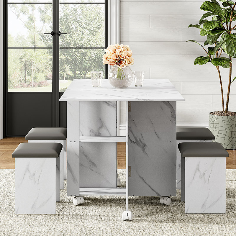 4 - Person Dining Set, White, White, Grey