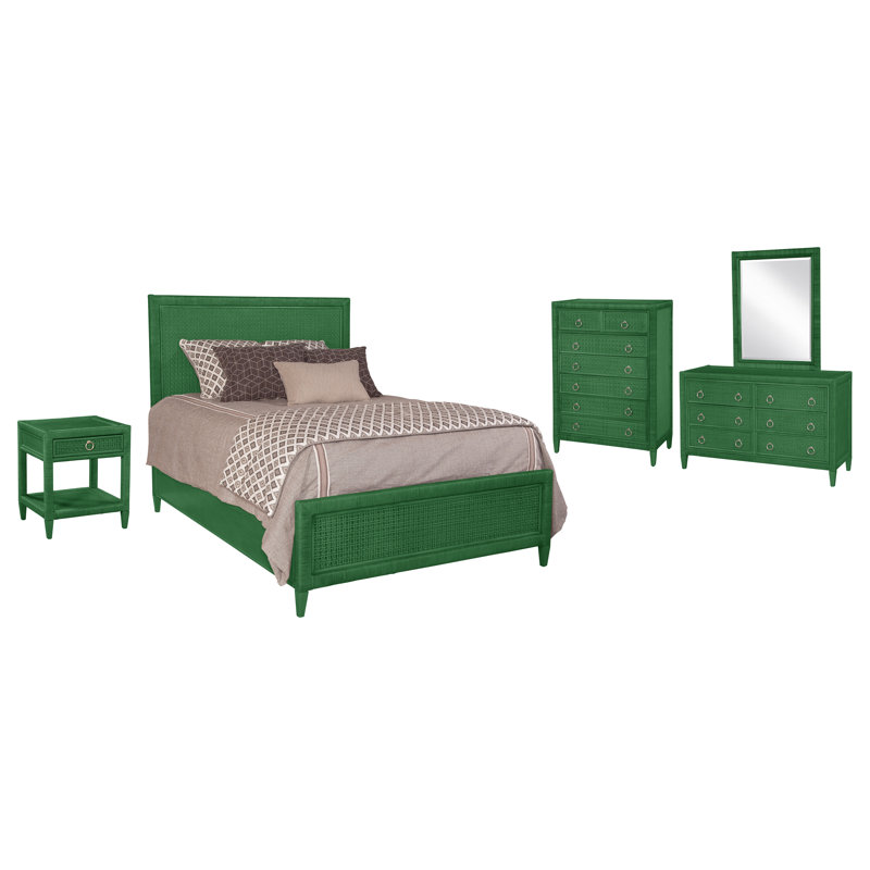 Naples Platform 3 Piece Bedroom Set, Navy, 5 Pcs. Bed, Nightstand, 2 Dressers, Mirror, Twin