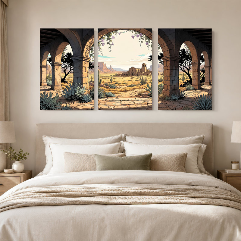 «Desert Mission Through Stone Arches», ensemble de 3 toiles murales, 30"H x 20"W x 3pcs