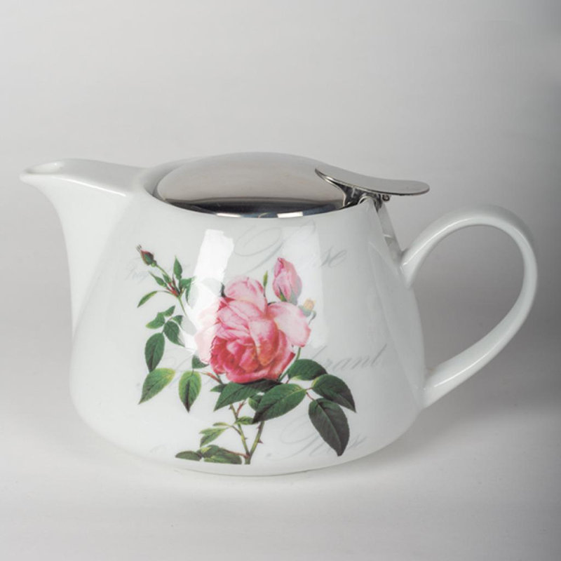 Théière avec filtre en acier, roses