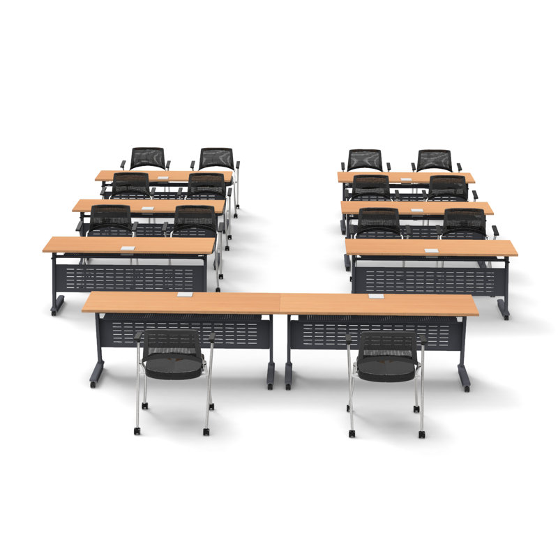 Beneva 14 Person Training Meeting Seminar Tables with Modesty Panels, 14 Chairs Complete 22 pc Set