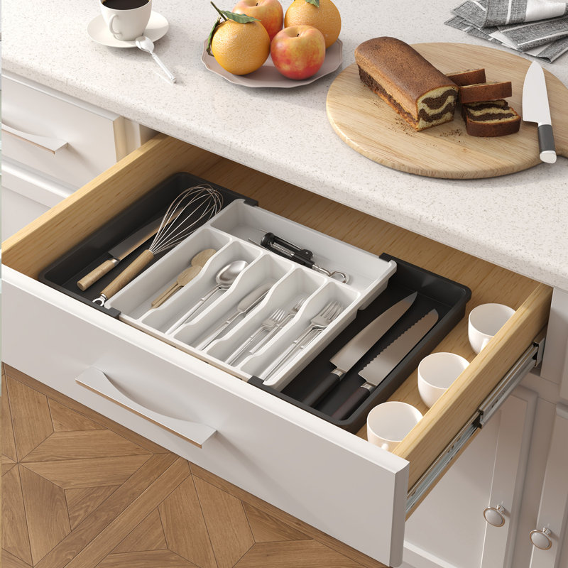 Cutlery Drawer Organiser Large, Extendable Cutlery Tray,8 Compartment, Kitchen Drawer Organiser Utensil Spoons Forks Knives