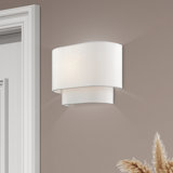 1 Light White ADA Sconce With Hand Crafted Off-White Fabric Hardback Shades