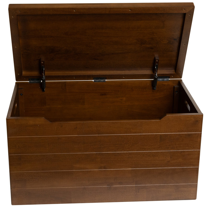 19.5" H x 18.63" D x 35.5" W Heavy-duty Solid Hardwood Blanket Chest Storage Trunk with 2 Safety Hinges, Coffee