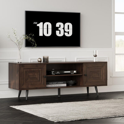 Modern TV Stand with Storage Cabinet, Wood Fashionable TV Cabinet with Waveform Panel, Entertainment Center TV Stand for TV, Living Room by 17 Stories