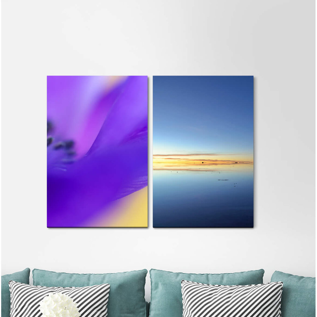 2-tlg. Leinwandbilder-Set - Grafikdruck „Blossom Horizon Softness Sunset Distance Calming”