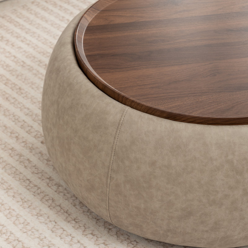 Pietsch Round Cocktail Ottoman With Storage, Vintage Gray