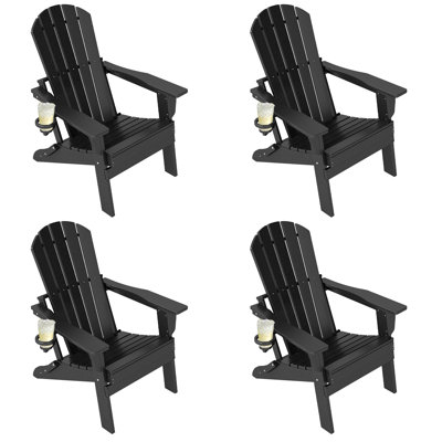 HDPE Folding Adirondack Chair with Cup Holder, Black