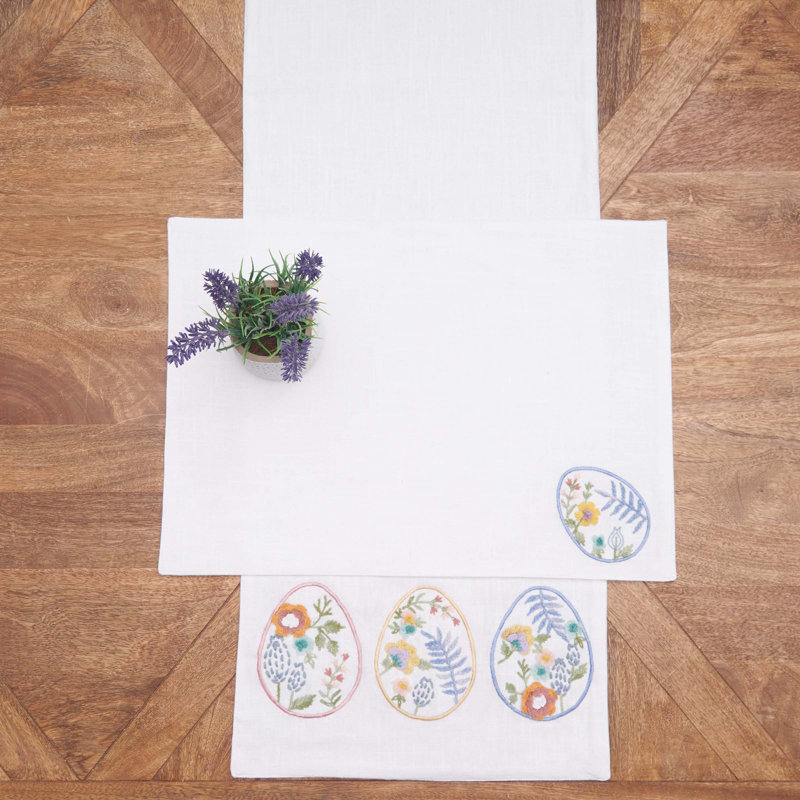 Floral Easter Egg Embroidered Table Runner
