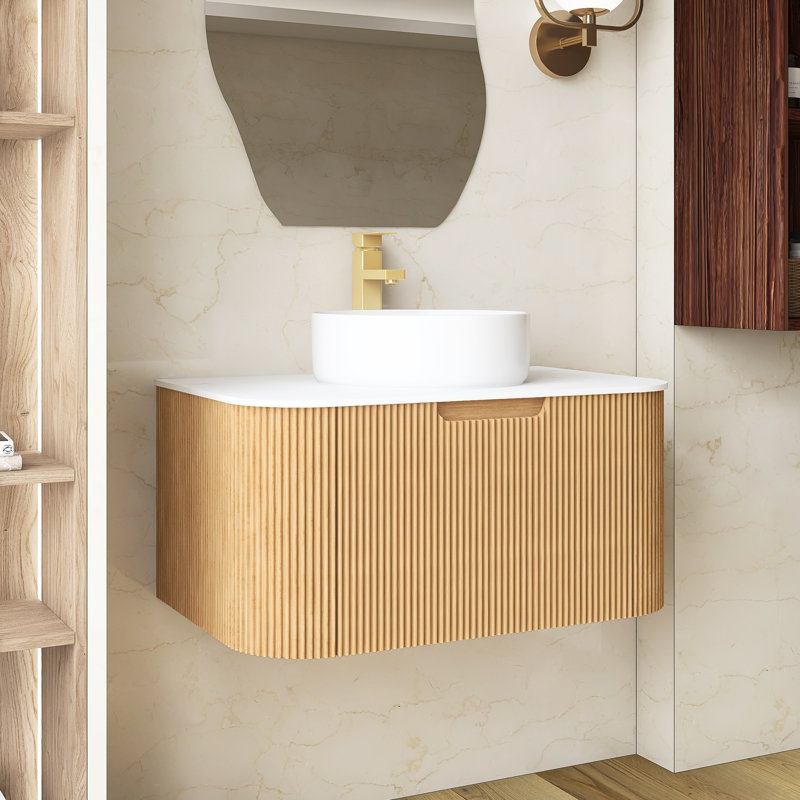 30" Wall-Mounted Floating Bathroom Vanity With Sink, Natural Wood