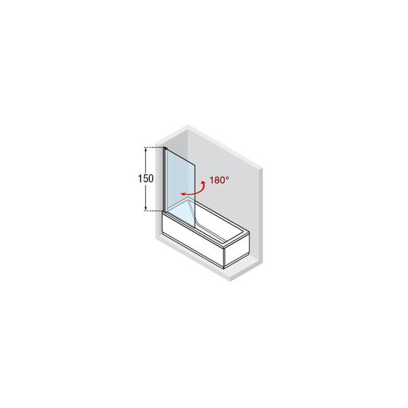 Aurora Pivot Semi-Frameless Tub Door with Clear Glass, 1500 mm x 750 mm