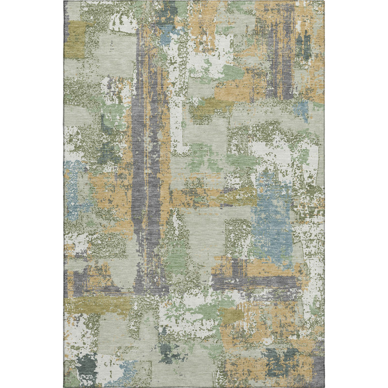 Premium Machine Washable Mayfield AMF2212 abstract Rug, 8' x 10', Aloe