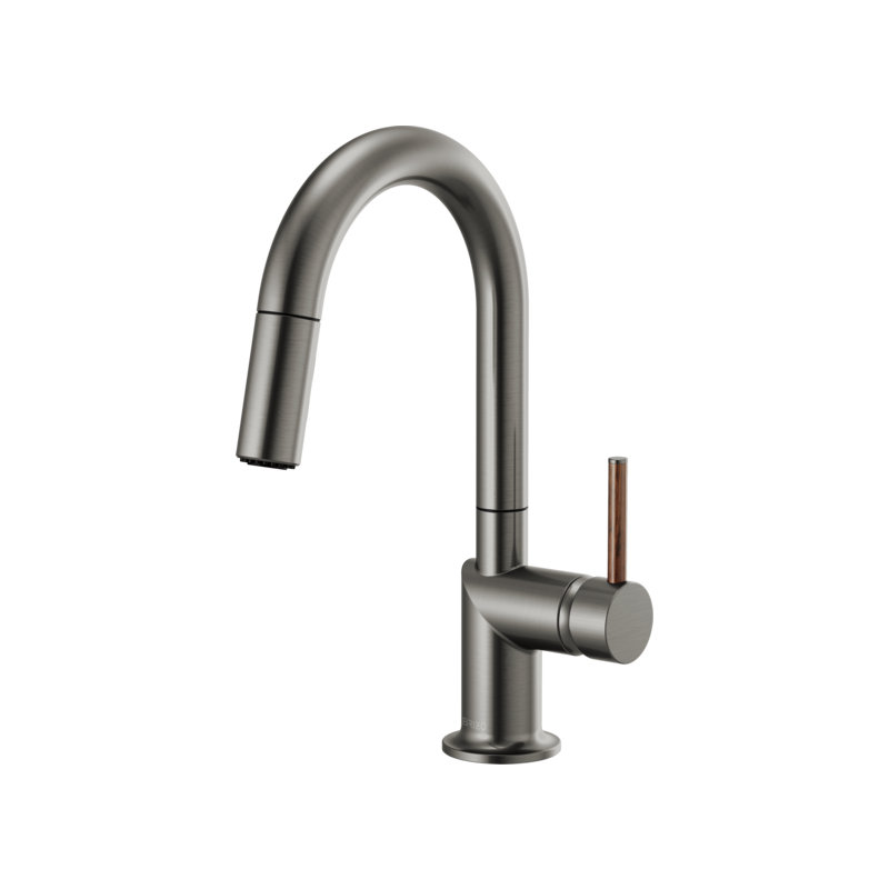 Odin® Pull-Down Prep Faucet with Arc Spout, Luxe Steel, Wood Lever