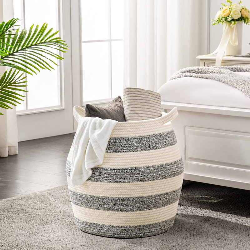Panier de rangement tissé (17 po x 17 po), grand panier à linge en corde de coton
