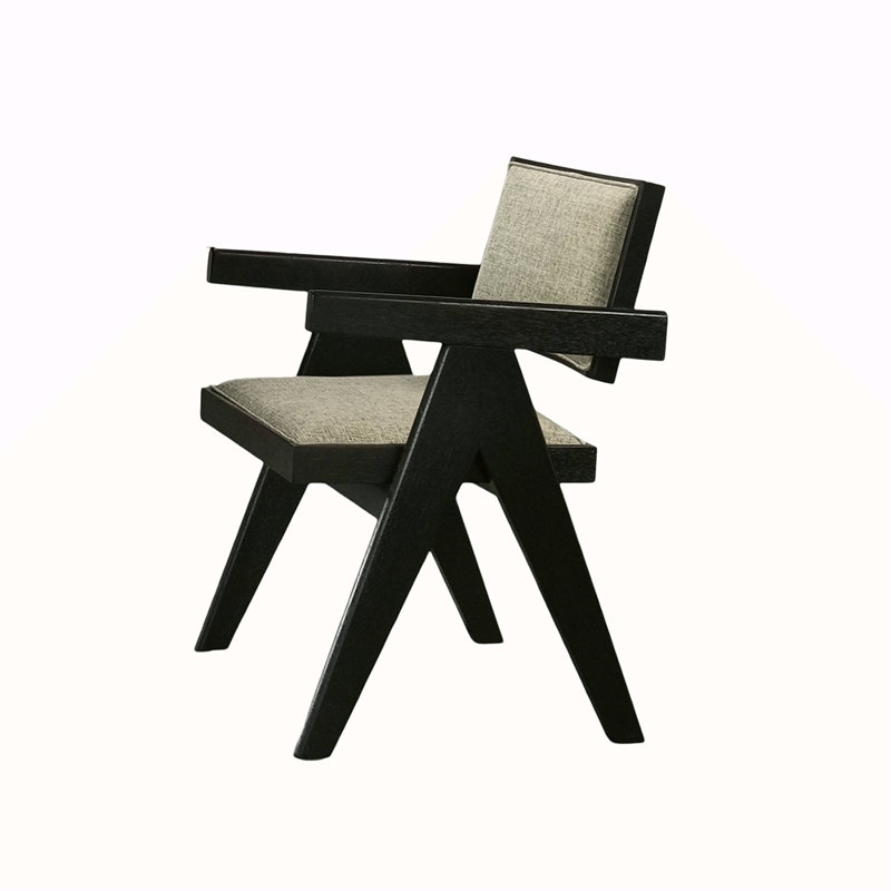 Chaises de salle à manger contemporaines de couleur noire avec accoudoirs rembourrés en tissu gris clair 2 pièces