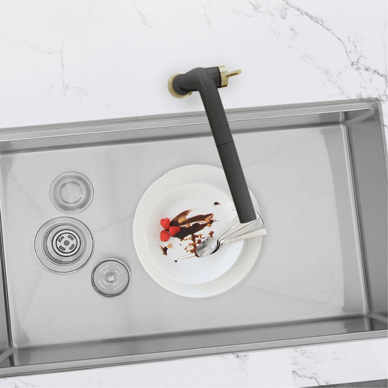 Modern Single Handle Kitchen Faucet, Noir mat / Or