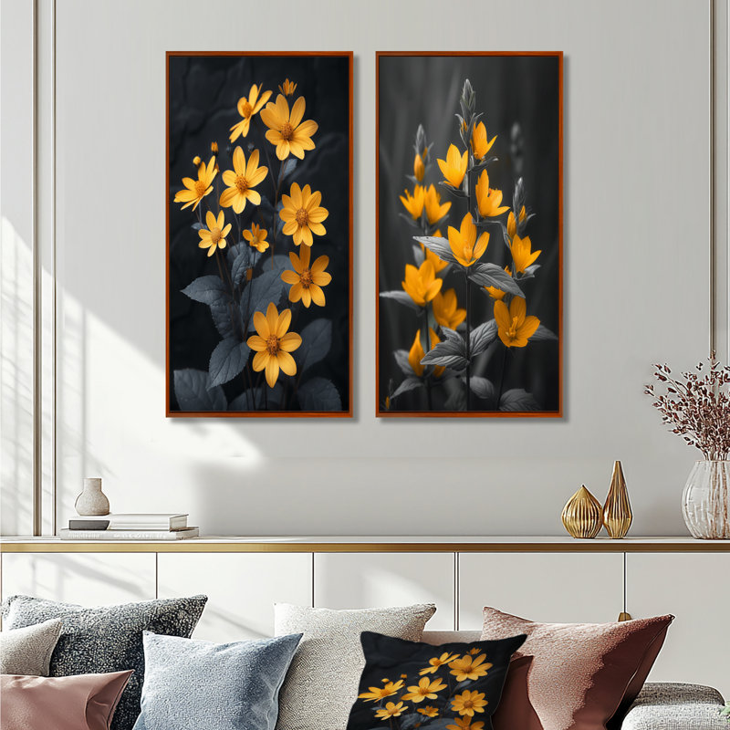 Ensemble de 2 pièces Gritton - marguerite, Brun, H 28 po x l 24 po, Impression encadrée