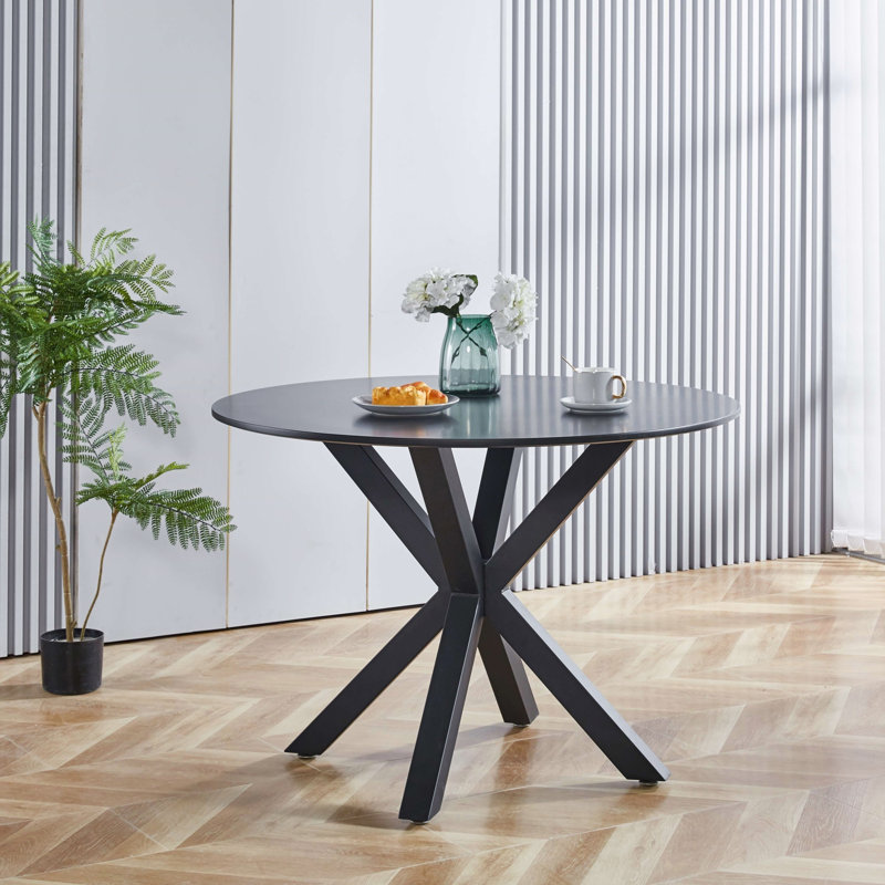 Table de salle à manger 42,1 "Mid-Century pour 4 à 6 personnes avec plateau rond en MDF, table de salle à manger à piédestal, table basse de loisir, pieds croisés