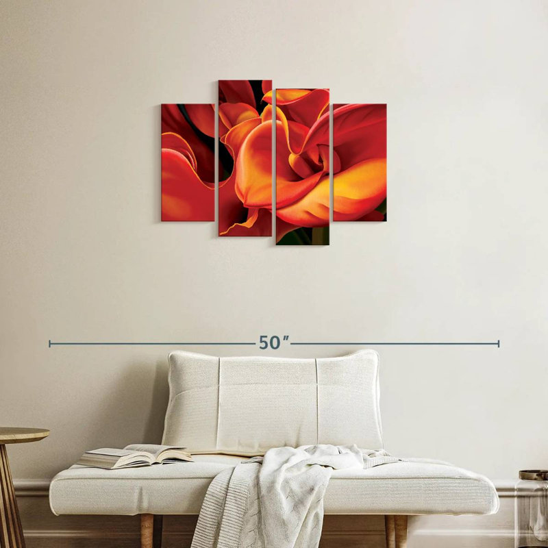 "Flower Fiery Calla Lilies", ensemble de 4 reproductions sur toile par Annie S, H 22 po x l 36 po x P 1 po